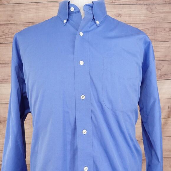 Jos A Bank Shirt Mens 17.5 35 Blue Traveler's Collection Button Down Long Sleeve - Picture 1 of 8